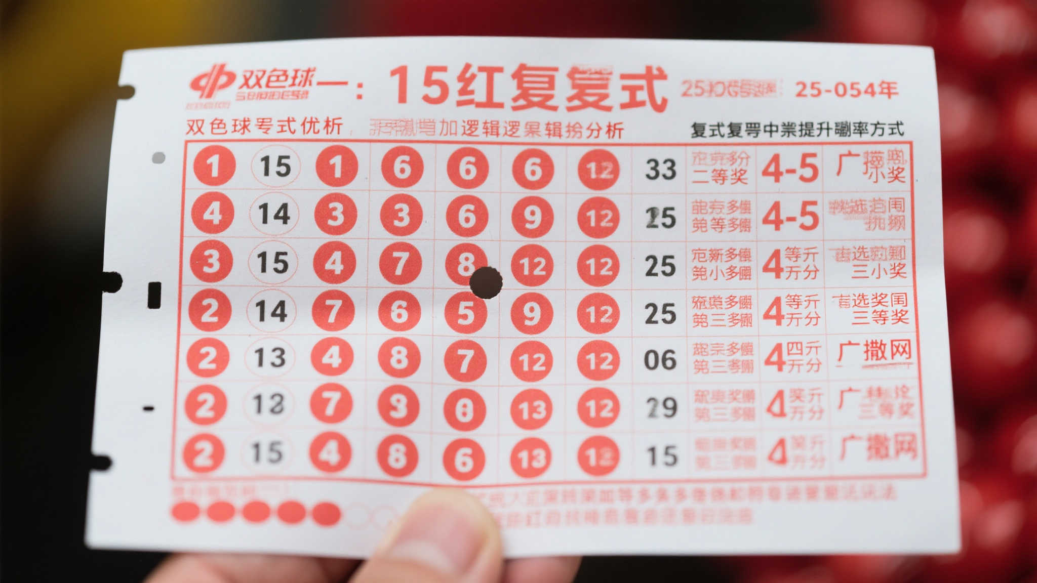 25-054期双色球晒票：15红复式强势狙击大奖，蓝号5精准命中，选号秘籍揭晓
